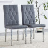 2 piece set of gray armless dining chairs brings a touch of elegance and mystery to the dining area with its deep gray tone,The grid and buckle design of the back add a vintage yet fashionable touch