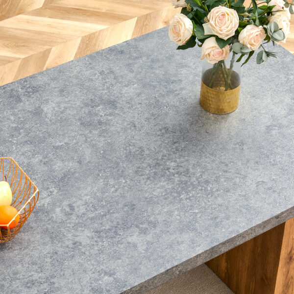9e1c00f3fb584285a0a081c55b809050_629532c041b4b36ea75426b01d7361dc Large modern rectangular table with cement-grey patterned top and large MDF legs for kitchen, dining and living room to give a different atmosphere to the home environment.