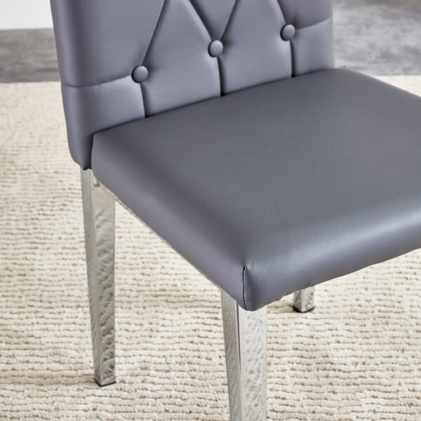 9e4759b8dc7f4a4e849603ad608343c3_b1d29638e9f6be385e0ad14aba75845f 2 piece set of gray armless dining chairs brings a touch of elegance and mystery to the dining area with its deep gray tone,The grid and buckle design of the back add a vintage yet fashionable touch