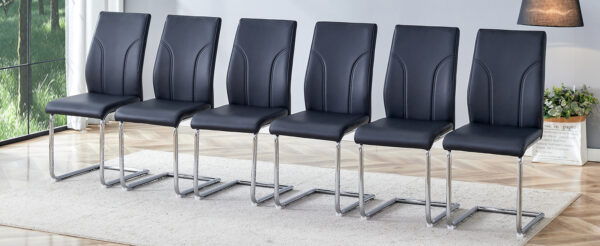 6 Dining Chair Set, Black Dining Chair Set, PU Material High Back Seat and Sturdy Leg Chair, Suitable for Dining Room, Kitchen, Living Room
