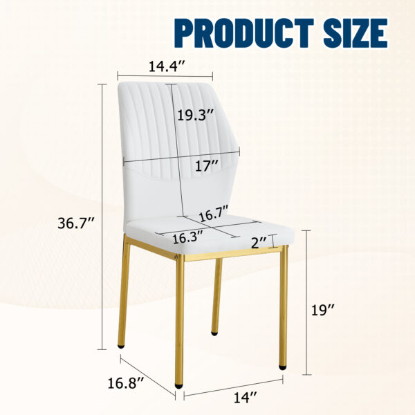 9ea7ad24ca0f408ea1fe2bb7840e8069_f40797592ba7a4769a44e331776b2617 Luxury Simple Chair - Set of 4 White PU Material High Resilience Dining Chair with Metal Gold Leg.The Chair Back Has a Vertical Stripe Design With Smooth And Uniform Lines.