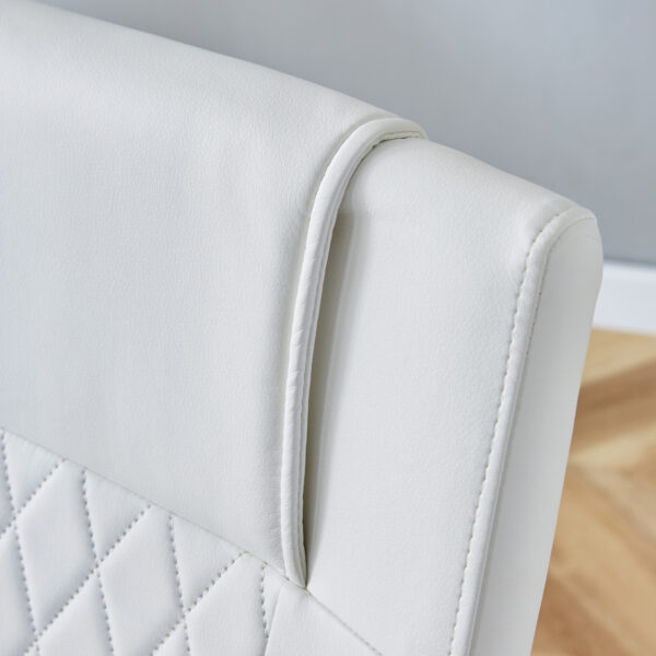 9eb8ab6fe6bb4b4d8b5c7744a9915711_56db82a71a33452f2799908e67a44e8e Table and chair set.55"x31.4" Cream-Style White MDF Dining Table Set with 6 White Chairs With Silver Metal Legs.MDF Tabletop and metal frame legs.Adding a warm and gentle atmosphere to your family.
