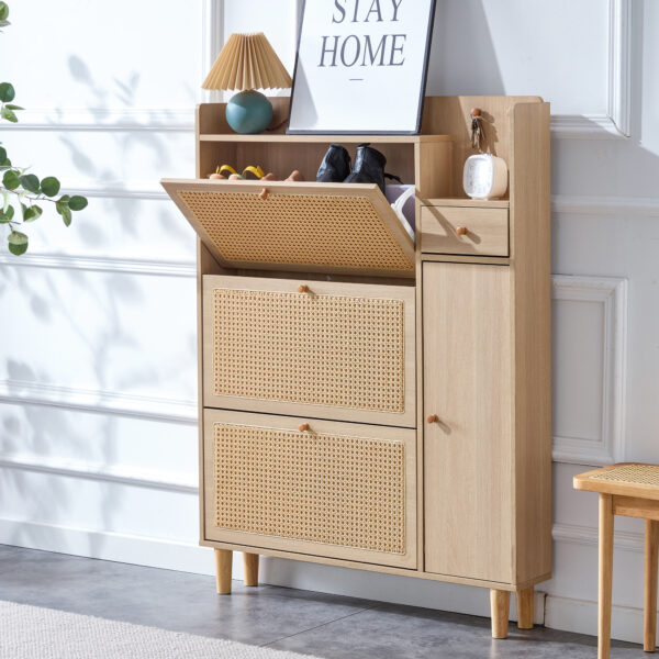 Modern minimalist storage cabinet, Japanese rattan shoe cabinet, bed top cabinet, small home furniture. Suitable for corridors and living rooms.    W115170127