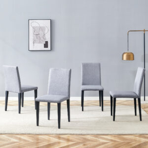 Four Light Gray Linen-Cotton dining chairs, simple and versatile, comfortable and accompanied. Exquisite and versatile dining chairs unlock a comfortable new experience.(Set of 4)
