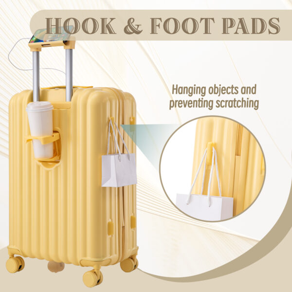 20"/24"/28" 3 pcs/set in ABS Spinner Wheel Luggage, Carry on Suitcase, with Cup Holder & USB Port & Phone Holder (Yellow)