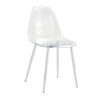 Transparent and stylish ergonomic dining chair unlocks a new experience of lightweight fashion, comfort, and stability. Transparent seat cushion, silver metal legs. One box of three.