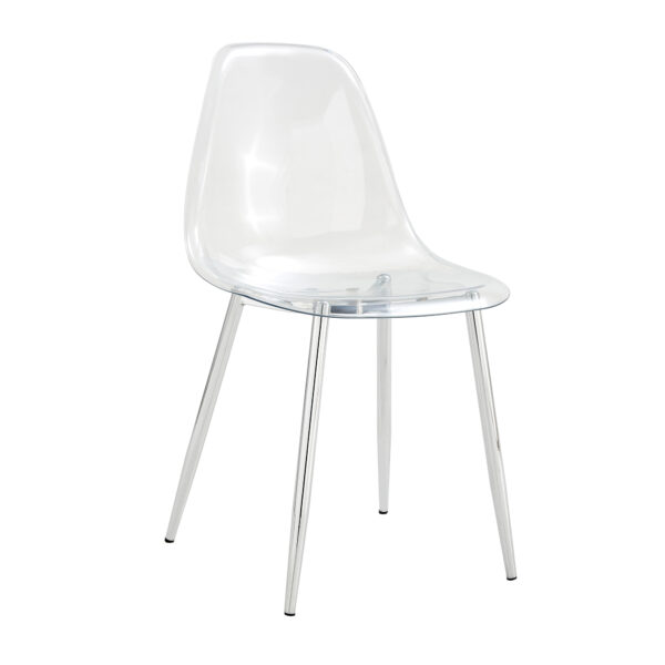 9f246adad54341cda731f0a051752a9e_7415ab6d1e7199229d5f72f4c52aabf8 Transparent and stylish ergonomic dining chair unlocks a new experience of lightweight fashion, comfort, and stability. Transparent seat cushion, silver metal legs. One box of three.