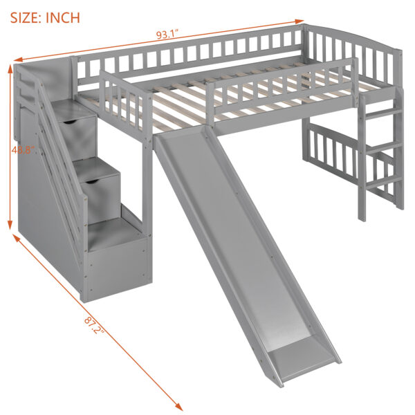 Stairway Twin Size Loft Bed with Two Drawers and Slide,Gray(OLD SKU:LT000515AAE)