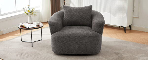 360° Swivel Chair, 38.2" Accent Chair Sofa, Upholstered Swivel Barrel Sofa Chair with a Throw Pillow for Living Room, Bedroom, Office and Hotel, Grey