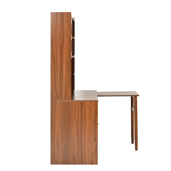 Computer Desk with 90 Degree Rotating Desktop, 43x70 Inch Office Desk with Storage Drawer and Cabinets, Gaming Desk with Shelves, Writing Desk for Study, Work Desk for Home Office Bedroom Living Room