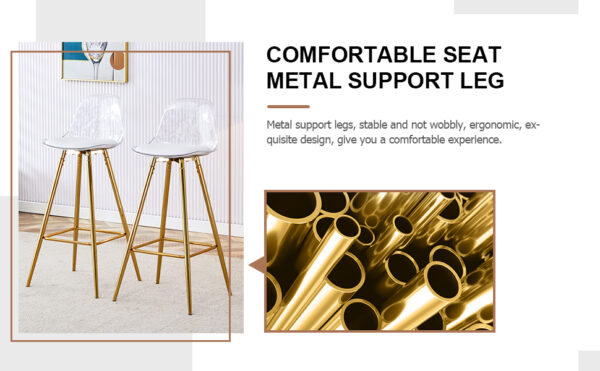 Modern and comfortable upholstered bar chairs, metal legs, small size bar chairs, suitable for part of the crowd, stylish design for dining room, kitchen, terrace and living room chairs.