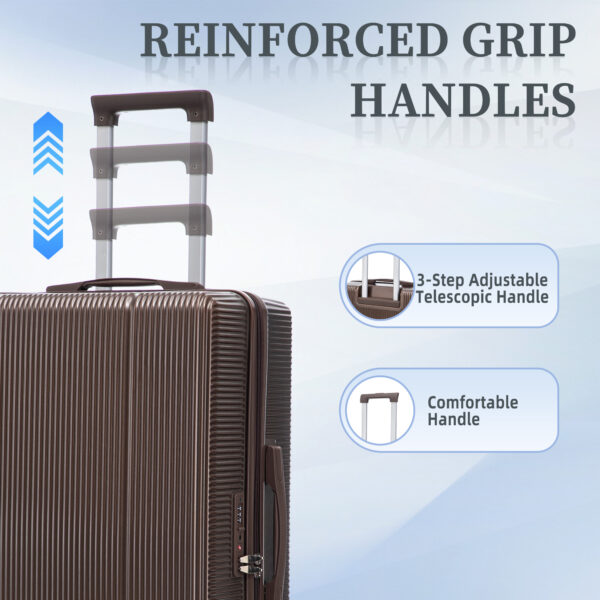20"/24"/28" 3 pcs/set in ABS Spinner Wheel Luggage, Carry on Suitcase, Matching Color, TSA Combination Lock (Brown)