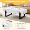47.2"x23.6" Black and White Minimalist MDF Marble-Patterned Coffee Table.White marble pattern sticker,Black metal leg spray coating,MDF Coffee table.Showcasing a modern and simple style.