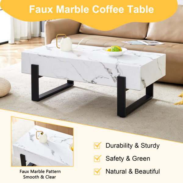 9fad601e24c94fbab3e817cb44599821_9ac7a613b6af5b9eb93c74702176086f 47.2"x23.6" Black and White Minimalist MDF Marble-Patterned Coffee Table.White marble pattern sticker,Black metal leg spray coating,MDF Coffee table.Showcasing a modern and simple style.
