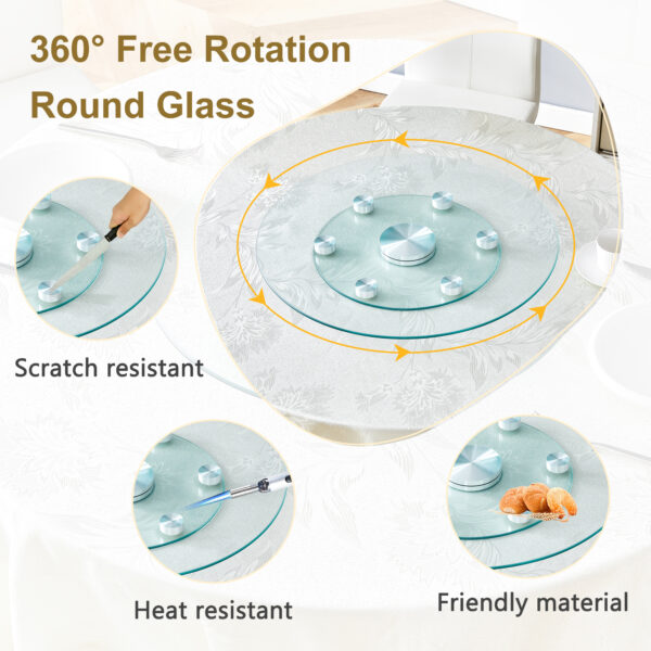 a004577f816247efb1e88cbdd4b25c55_44ba144c45a6d4fb6e4b6f65bb088fa7 Double layer rotatable round glass.The rotatable design makes it more convenient to retrieve and place items.The upper glass has a diameter of 24 inches, while the lower glass15 inches.