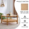 Modern simple circular double-layer solid wood tea table rattan woven Chinese side table small round table suitable for living room, dining room and bedroom