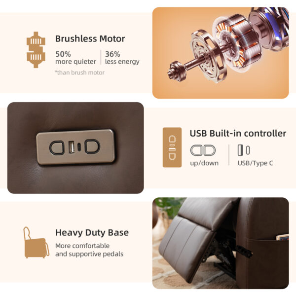 Electric Power Swivel Recliner Chair - Oversized PU Leather Massage Recliner with USB/Type-C Charging, 360° Rotation & Rocking Function, Living Room Reclining Sofa ,Dark Brown