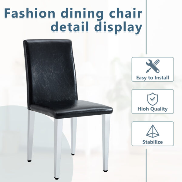 a02b22f6a69e4df6965e4f3466a88557_b7881a1e2b72fbf78299b130eacad826 Two Black PU dining chairs,Silver Metal Legs.Simple and versatile, comfortable and accompanied. Exquisite and versatile dining chairs unlock a comfortable new experience.(Set of 2)