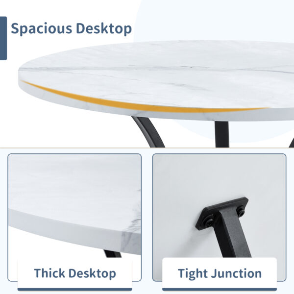a0469cb26fa8496d9266b8f9e0dfbbed_086deac993f3cc6bc86aa06ff751917a A Modern Minimalist Circular Dining Table With A Diameter Of 33.3 Inches, An Elegant And Practical Choice.White Marble Textured Pattern Desktop, Paired With Uniquely Shaped Metal Leg.