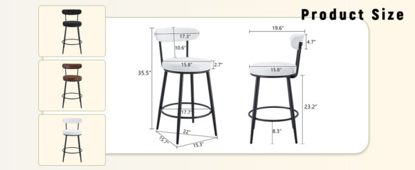 Fashionable and Comfortable - Two Sets of Ergonomic High Legged Bar Chairs,With White Fabric Cushions And a Total Height Of 35.5 Inches.Black And White Classic Color Scheme, Fashionable And Versatile.