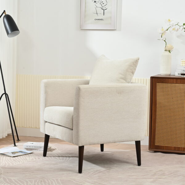 LP Modern Chenille Accent Chair, Upholstered Armchair for Living Room ,Mid Century Fabric Lounge Chair w/ Pillow, Comfortable Reading Chair with Wood Legs for Living Room, Bedroom,Reception Room (Beige)