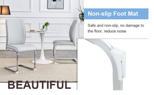 a0a43e40f8d94b29a714fcddaa36f218_def3f683481babd461e0b17e648b11a9 Luxury Simple Arch Chair - Set of 6 Light Gray PU Material High Resilience Dining Chair with Arched Metal Silver Leg.