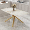 Large modern minimalist rectangular dining table with 0.39 "imitation marble tabletop and golden metal legs, suitable for kitchen, dining room, living room, conference room, and banquet hall 1537