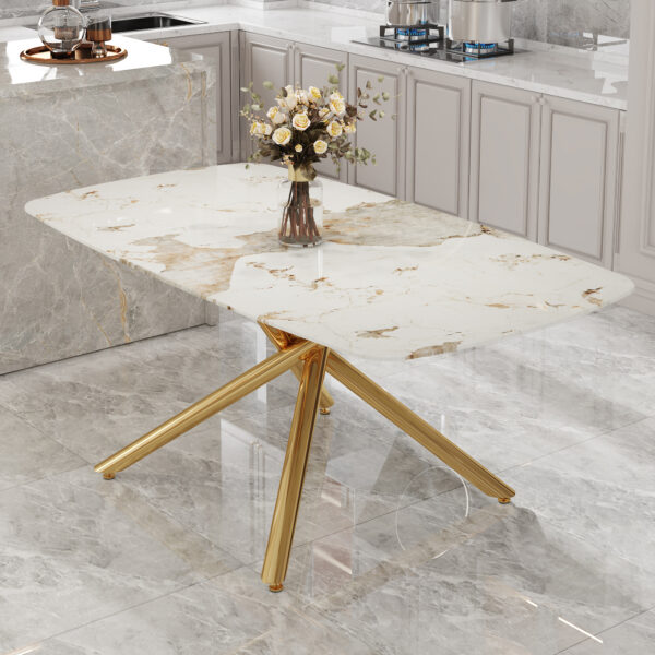 a0b3c554f72f4c93ab4da2ff1c998be8_a0fcbfc9ac4c389d8cf5e1d2bc6f593a Large modern minimalist rectangular dining table with 0.39 "imitation marble tabletop and golden metal legs, suitable for kitchen, dining room, living room, conference room, and banquet hall 1537