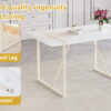 Table and chair set.55"x31.4" Cream-Style White MDF Dining Table Set with 6 Black Chairs With Silver Metal Legs.MDF Tabletop and metal frame legs.Adding a warm and gentle atmosphere to your family.