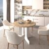 Dining Table for Farmhouse Kitchen 59x43 Inch Expandable Oval Table Top with Removable Leaf Trestle X Shaped Base White