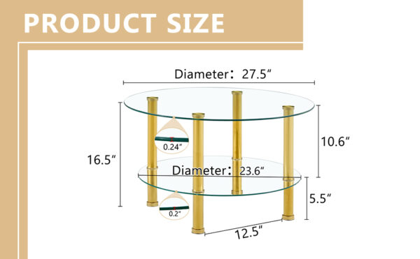 a0fd9ee1d1f448089af4d2ae5da02046_7710131ddcb5b3a2ed5272f72d1bbdae Contemporary Minimalist Double Layer Tempered Glass Coffee Table - 27.5" Top and 23.6" Bottom.Reinforced Glass Tabletop,Stainless Steel Gold Plated Legs.