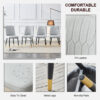 Table and chair set.The table has a glass top with imitation marble pattern stickers and stainless steel golden legs. Paried with chairs with PU artificial leather backrest cushions and black legs.