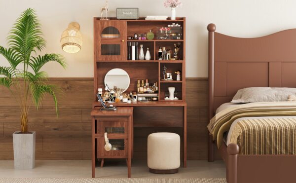Computer Desk with 90 Degree Rotating Desktop, 43x70 Inch Office Desk with Storage Drawer and Cabinets, Gaming Desk with Shelves, Writing Desk for Study, Work Desk for Home Office Bedroom Living Room