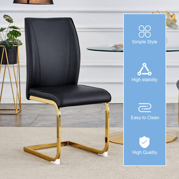a122ff3f2b3a4869af3eaaa500ab63fd_e90aad7b33eb99fbf788d7592a48dea5 Luxury Simple Arch Chair - Set of 8 BLACK PU Material High Resilience Dining Chair with Arched Metal Gold Leg.Packed In Two Boxes.