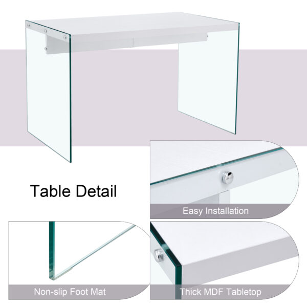 a15b0b9995c045599850c83a242df917_d2c94b63f8307d0907e58da9c41380ed Table and chair set.White MDF Coffee Table - Reinforced with Tempered Glass Legs.Paired with 4 Dark Gray high-quality PU chairs with silver metal legs.