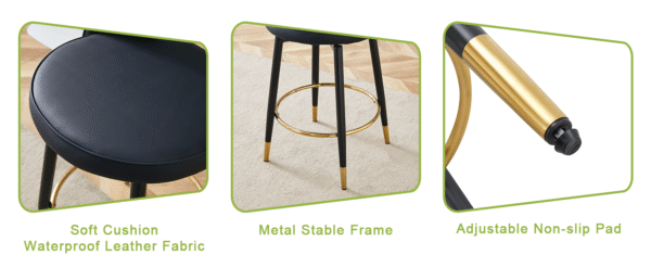 a15c4d6fd757467db8151cad5f1fd7c3_1d8457b5a927430a146e2f1ed967c5c5 360 ° rotatable bar chair.Modern PU comfortable upholstered bar chair with smooth and beautiful black metal legs for dining room, kitchen, terrace and guest office chair.Set Of 2.W1151P153939