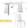 Table and chair set.63"x31.5x30" Luxurious Pandora patterned Sintered Stone Tabletop with Silver Stainless Steel Legs.Paried With 4 White PU Chairs with a vertical stripe design on the backrest.