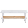 Modern minimalist white double layered solid wood coffee table. Glass tabletop, imitation rattan  edge table. Rectangular table suitable for living room, dining room, and bedroom