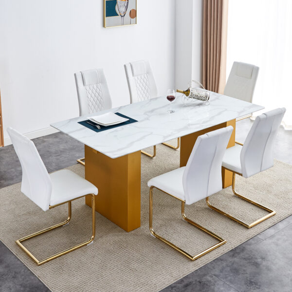 a1b797f950e24e81bb60f3655ea266b8_df37cfd353527efea1b87db7af7bf46d Large modern rectangular table with 0.4 inch patterned tabletop and large MDF table legs, suitable for kitchen, dining room, and living room 71 "* 35.4" * 30 " 1546
