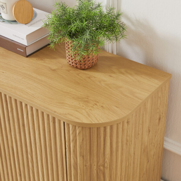 Sideboard Storage Cabinet TV Stand with wave pattern Buffet Cabinet Wooden Vertical Striped Cabinet for Kitchen/Bedroom/Entryway. Natural, 64''W x 15''D x 24''H.