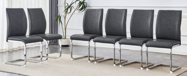 a1d94fdac68348e78bf0e5674448b8c6_7f6afb6034290de28ec3456d281ca4ea Luxury Simple Arch Chair - Set of 6 Dark Gray PU Material High Resilience Dining Chair with Arched Metal Silver Leg.Crazy Horse Texture PU Dining Chairs.