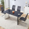 Table and chair set.63"x31.5x30" Black Marble-Patterned Slabs Tabletop with Stainless Steel Butterfly Legs.Paried with 4 Dark gray high-quality PU chairs with silver metal legs.