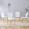 Luxury Simple Chair - Set of 4 White PU Material High Resilience Dining Chair with Metal Gold Leg.The Chair Back Has a Vertical Stripe Design With Smooth And Uniform Lines.