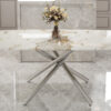 Large modern minimalist rectangular dining table with 0.39 "imitation marble tabletop and silver metal legs, suitable for kitchens, restaurants, living rooms, conference rooms.W1151S00986