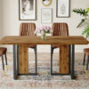 Table and chair set.67"x36" Wood-Textured MDF Dining Table Set with 4 Brown Suede Chairs.MDF sticker,Wood colored texture sticker,Brown armless dining chair,Suitable for kitchen,Dining room,etc.