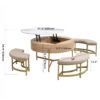 Modern Round Lift-Top Coffee Table with Storage & 3 Ottoman White & Natural
