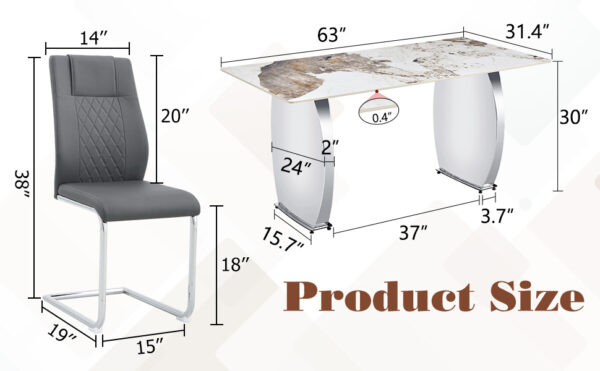 a242888a62dc46dd87ce23f412c60759_b53a2bf306ee6ad783b849fed8a90725 Table and chair set.63*31.4 Inch Pandora Patterned Sintered Stone Dining Table Set - 4 Dark Gray Chairs With Silver Metal Legs.Modern Light Luxury.Perfect For Dinner Room,Meeting Room,Kitchen,etc.