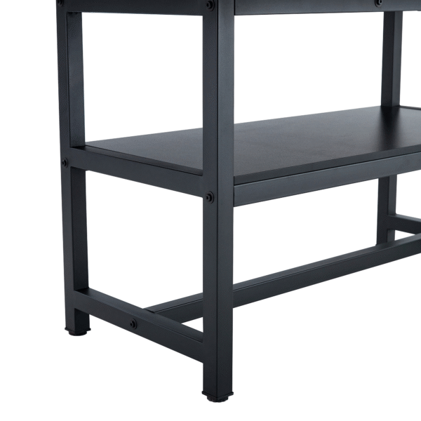 Table and chair set.71*35.4 inch Wooden And Black Spliced Dining Table With Storage Function In The Middle Of The Table Legs.Paired With 8 Light Gray Linen-Cotton Dining Chairs, Simple And Versatile.