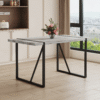 A minimalist retro rectangular dining table with a specially textured top and black metal legs.Contemporary Minimalist MDF Gray Textured Tabletop.Able To Give People A Visual Beauty With Rules.