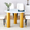 Table and chair set, round table with white marble pattern, gold MDF table legs, soft and comfortable dining chair, suitable for kitchen and living room